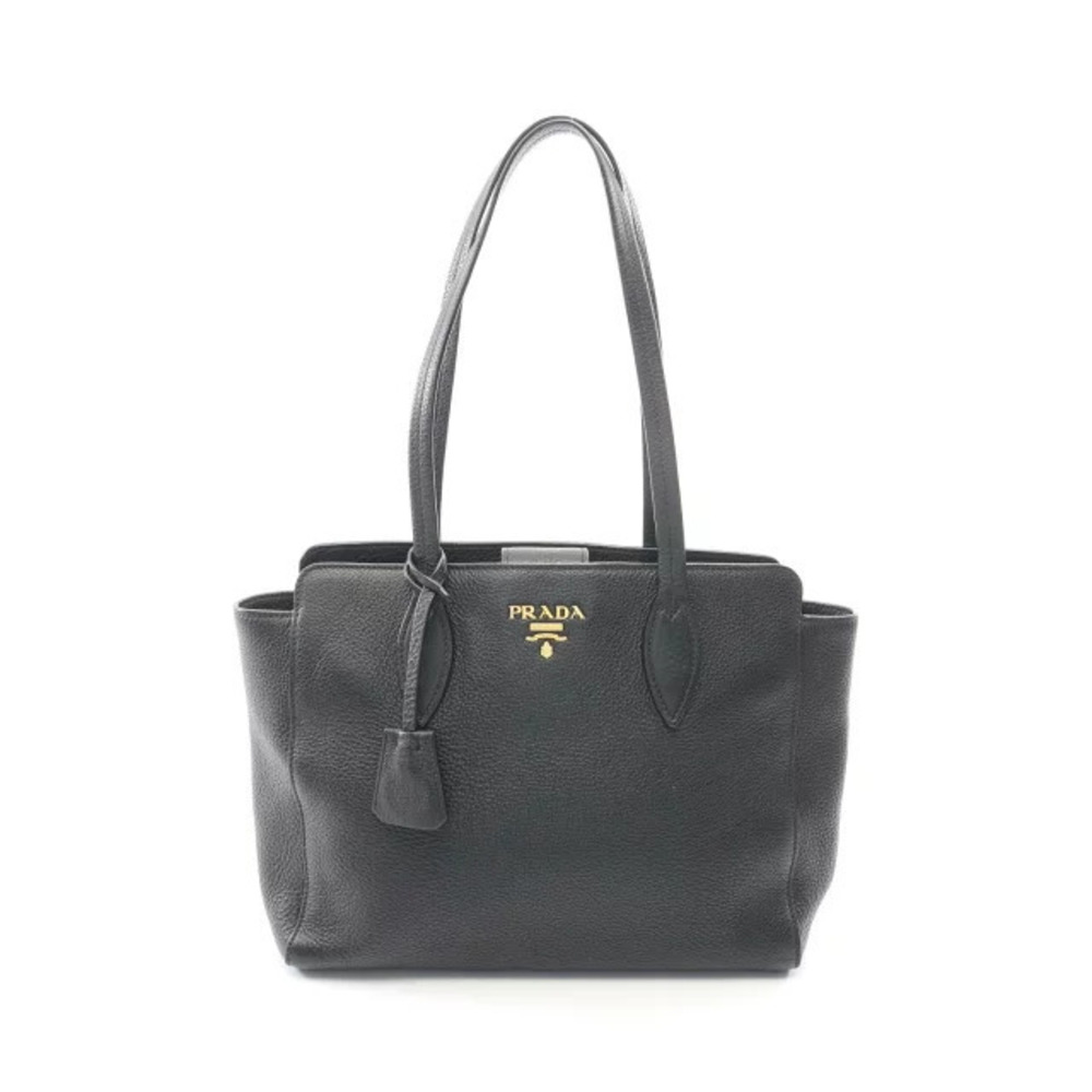 Prada black Vitello Phenix leather tote bag textured pebbled leather